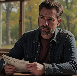 a man sitting at a table contemplating